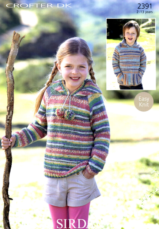Sirdar #2391 Crofter DK Child's Hooded Raglan Sweater